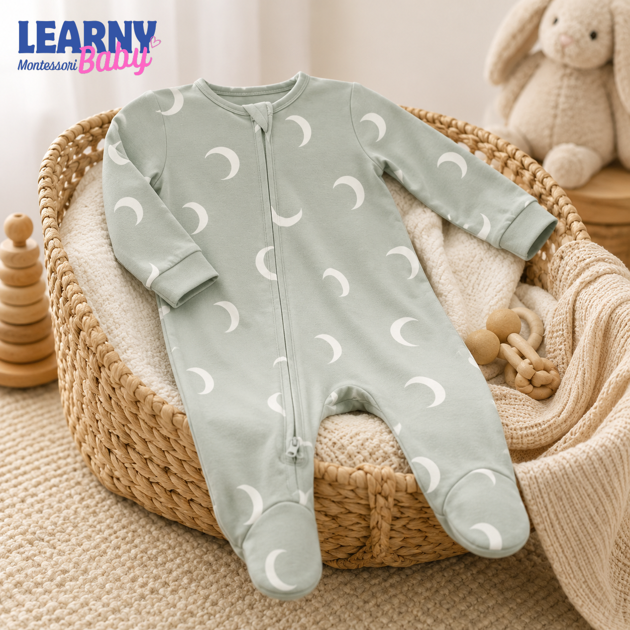 Bamboo Baby Footie Zippy, Crescent Moon Zip Pajamas, Soft Newborn Sleeper, Gender Neutral Baby Romper, Baby Shower Gift