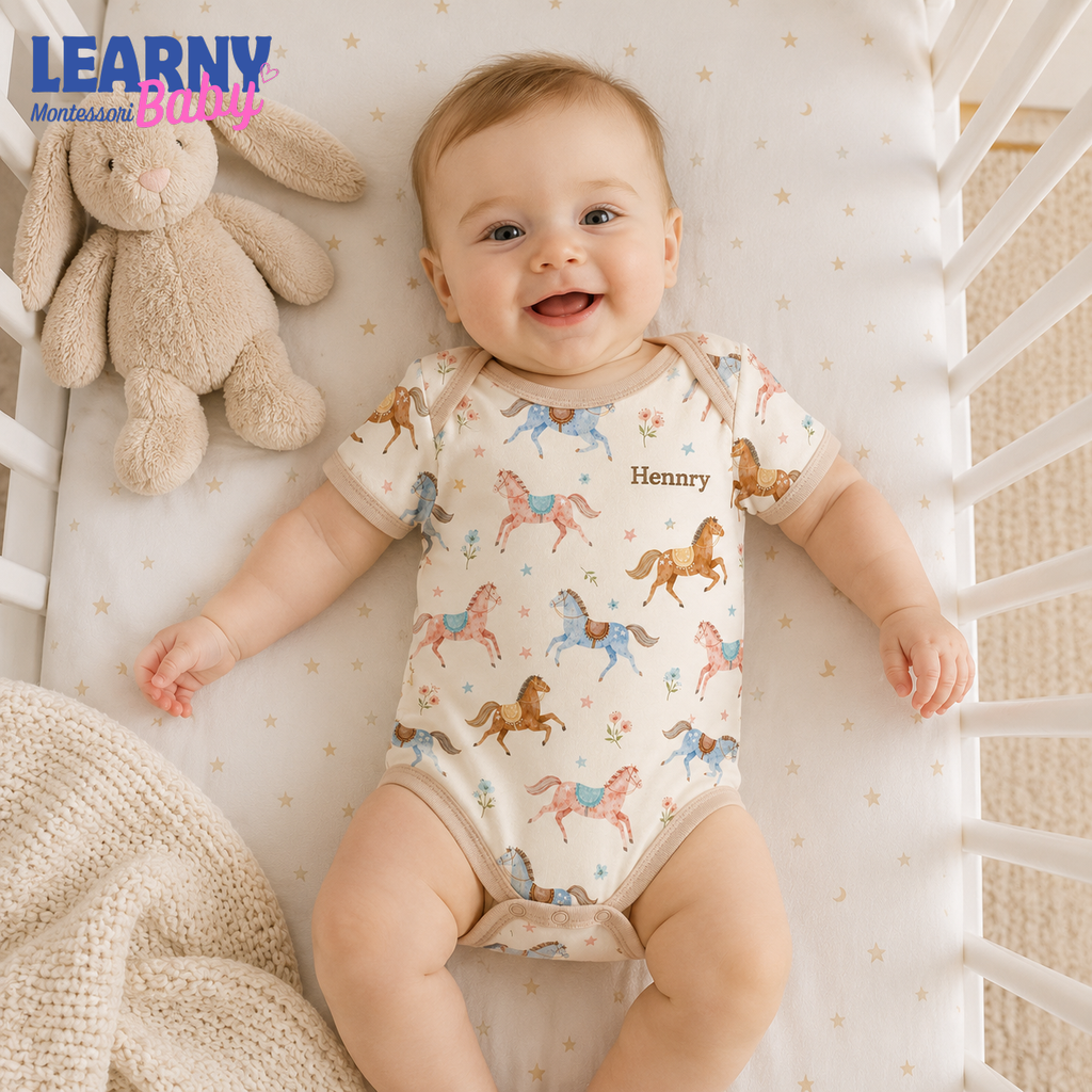 Bamboo Baby Bodysuit, Personalized Horse Baby Onesie, Soft Bamboo Viscose Newborn Bodysuit