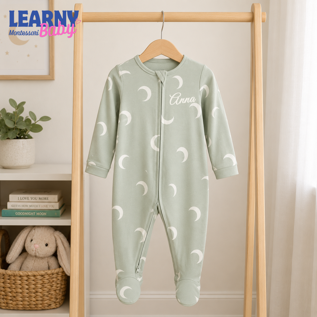 Bamboo Baby Footie Zippy, Crescent Moon Zip Pajamas, Soft Newborn Sleeper, Gender Neutral Baby Romper, Baby Shower Gift