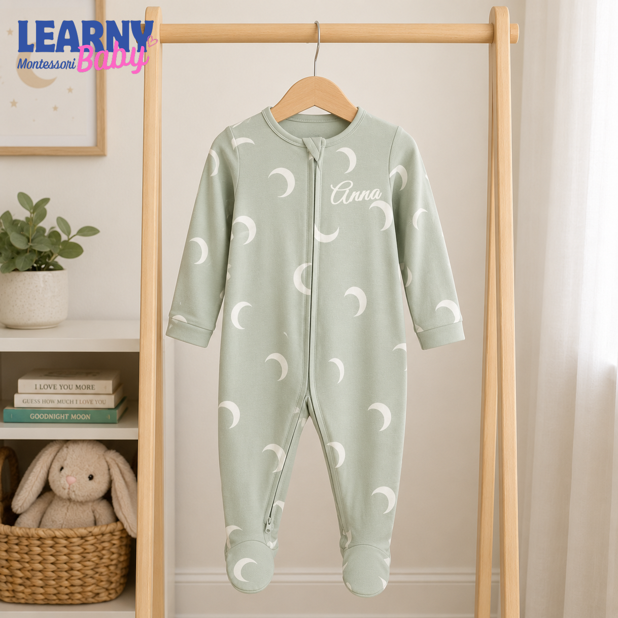 Bamboo Baby Footie Zippy, Crescent Moon Zip Pajamas, Soft Newborn Sleeper, Gender Neutral Baby Romper, Baby Shower Gift