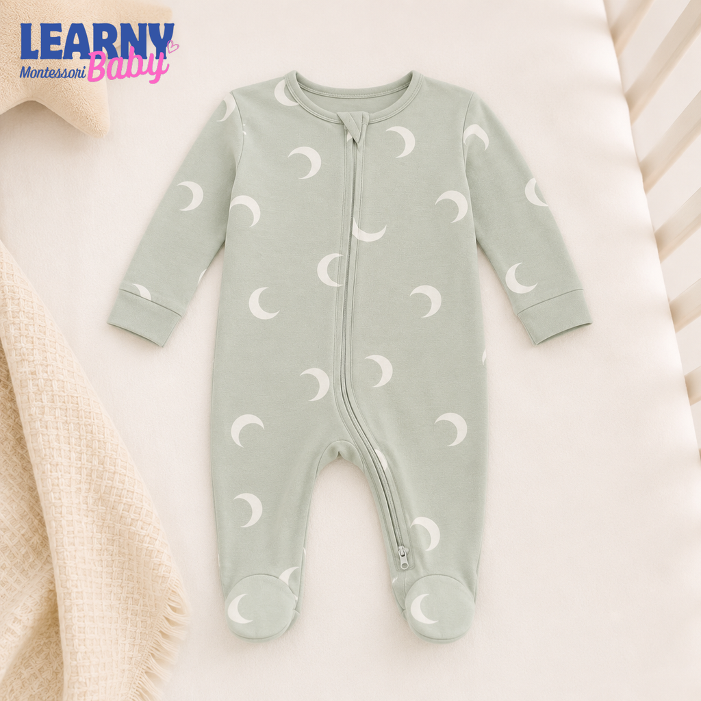 Bamboo Baby Footie Zippy, Crescent Moon Zip Pajamas, Soft Newborn Sleeper, Gender Neutral Baby Romper, Baby Shower Gift