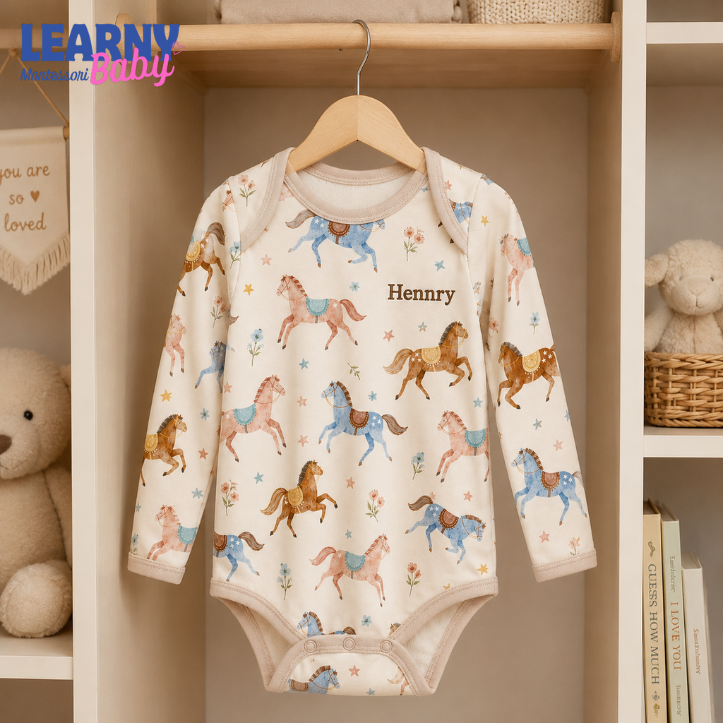 Bamboo Baby Bodysuit, Personalized Horse Baby Onesie, Soft Bamboo Viscose Newborn Bodysuit