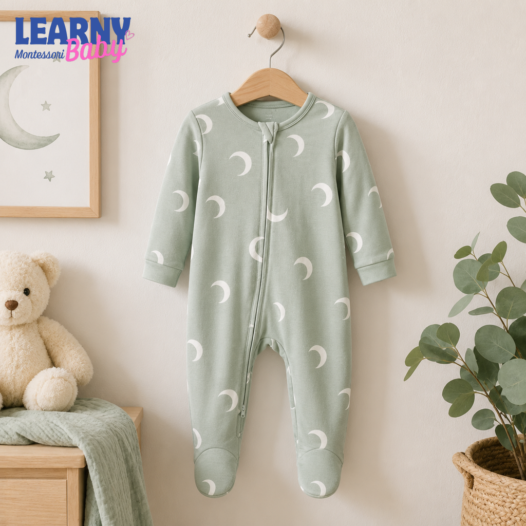 Bamboo Baby Footie Zippy, Crescent Moon Zip Pajamas, Soft Newborn Sleeper, Gender Neutral Baby Romper, Baby Shower Gift