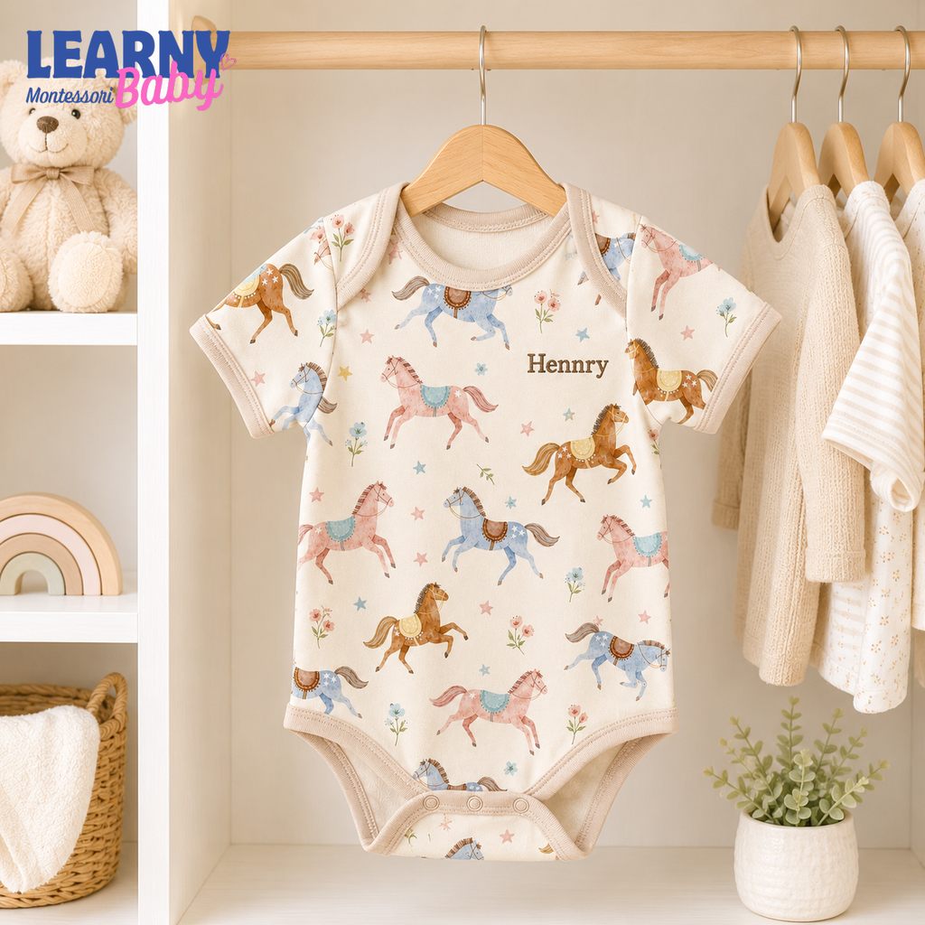 Bamboo Baby Bodysuit, Personalized Horse Baby Onesie, Soft Bamboo Viscose Newborn Bodysuit