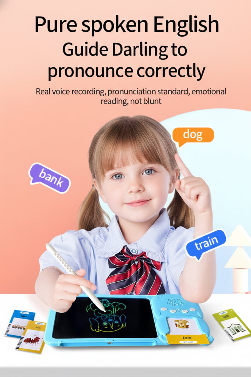 2-in-1 Talking Flash Cards & LCD Writing Tablet for Kids, English Learning & Speech Practice, Montessori Early Education, Ages 2–6