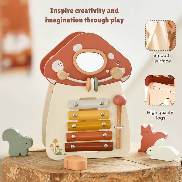 Baby Wooden Block Educational Wooden Building Block Mix Puzzle Toys Mushroom Five in One Table Toys Multifunctional Busy Toys