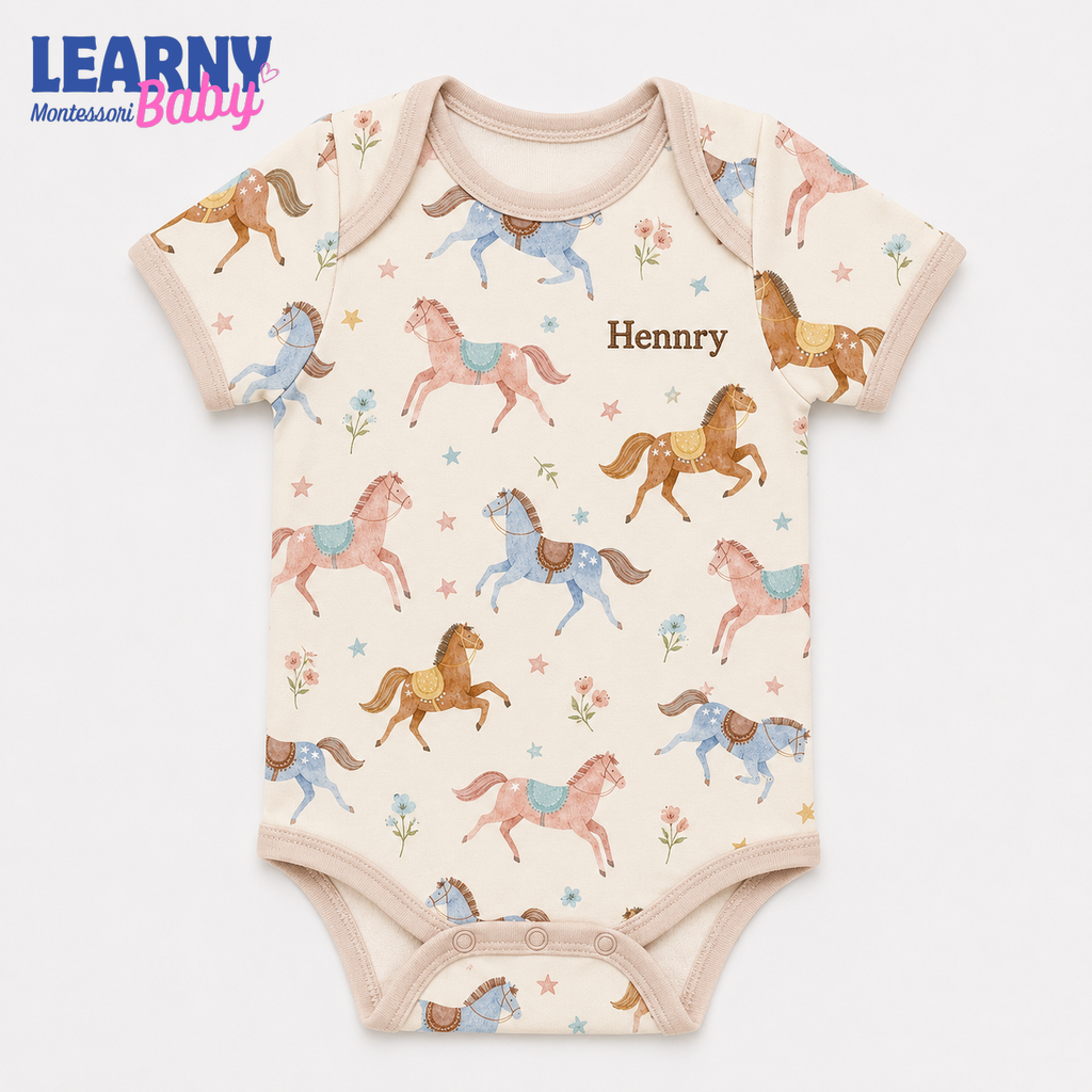 Bamboo Baby Bodysuit, Personalized Horse Baby Onesie, Soft Bamboo Viscose Newborn Bodysuit