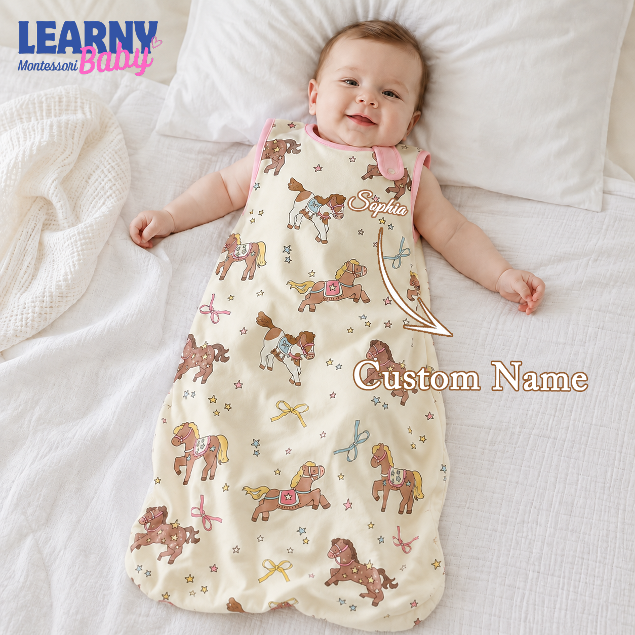 Cute Pony Bamboo Baby Sleep Bag, Horse & Star Wearable Blanket, Bamboo Sleep Sack for Infant & Toddler