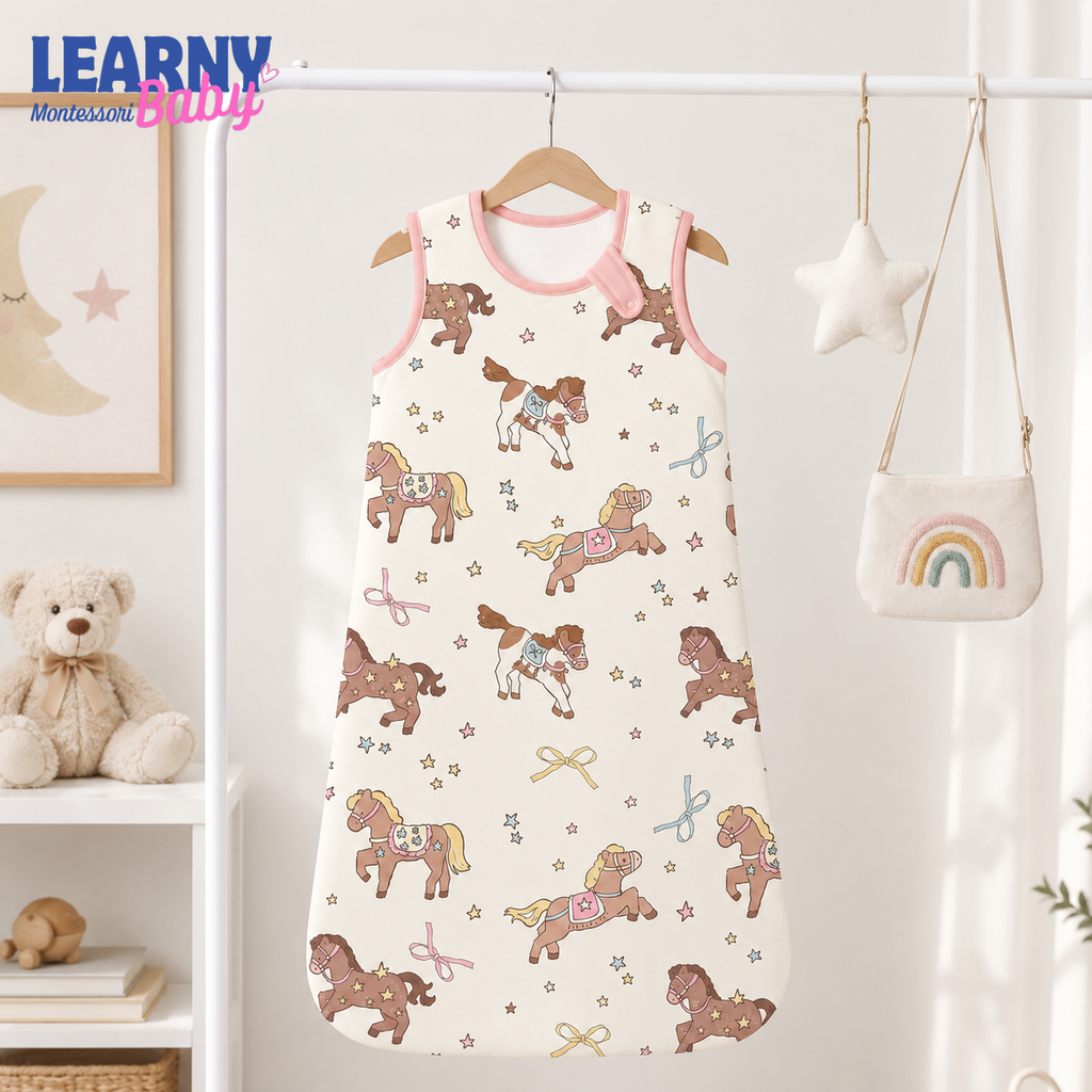 Cute Pony Bamboo Baby Sleep Sack, Horse and Star Wearable Blanket for Infant and Toddler, Baby Girl Nursery Gift