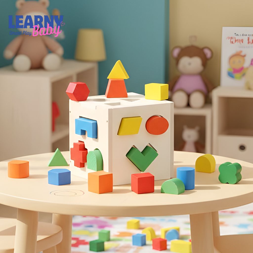 Montessori Wooden Shape Sorter Box Toy with 15 Holes, 3D Geometric Puzzle, Fine Motor & Spatial Skills, Ages 1.5–4