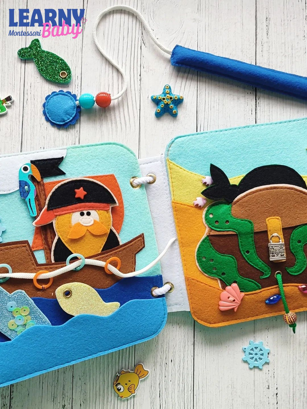 Personalized Pirate Quiet Book for Toddlers, Handmade Felt Busy Book, Montessori Sensory Toy, Pirate Activity Book for Kids QBLB76