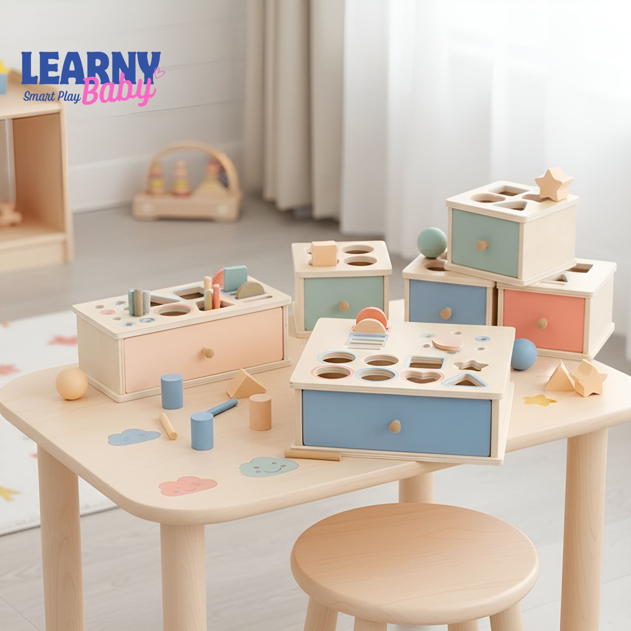 Montessori Wooden Color & Shape Sorting Drawer Box Toy – Busy Board Matching & Fine Motor Skills | Ages 2–5