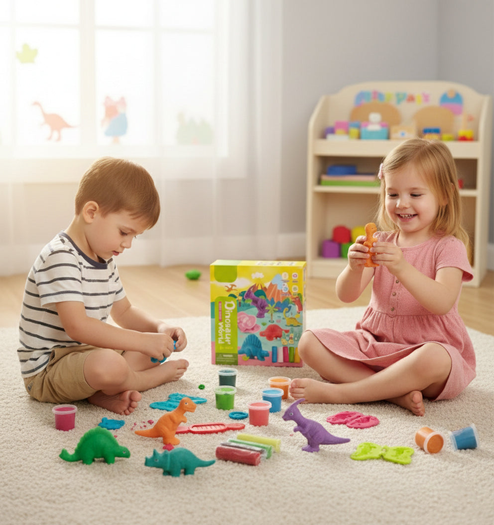 Dinosaur Playdough Set for Kids, Modeling Clay with 6 Dino Molds, Fine Motor & Creative Play, Ages 3–8