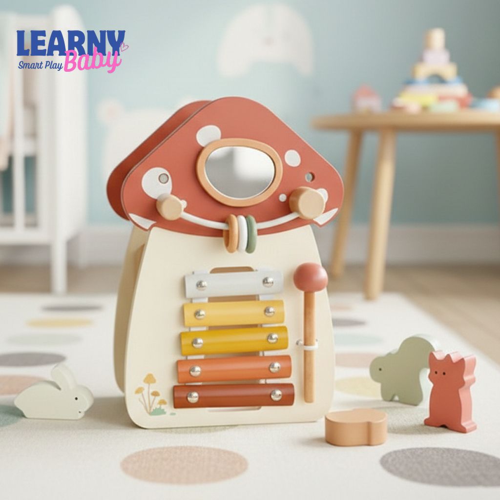 Baby Wooden Block Educational Wooden Building Block Mix Puzzle Toys Mushroom Five in One Table Toys Multifunctional Busy Toys