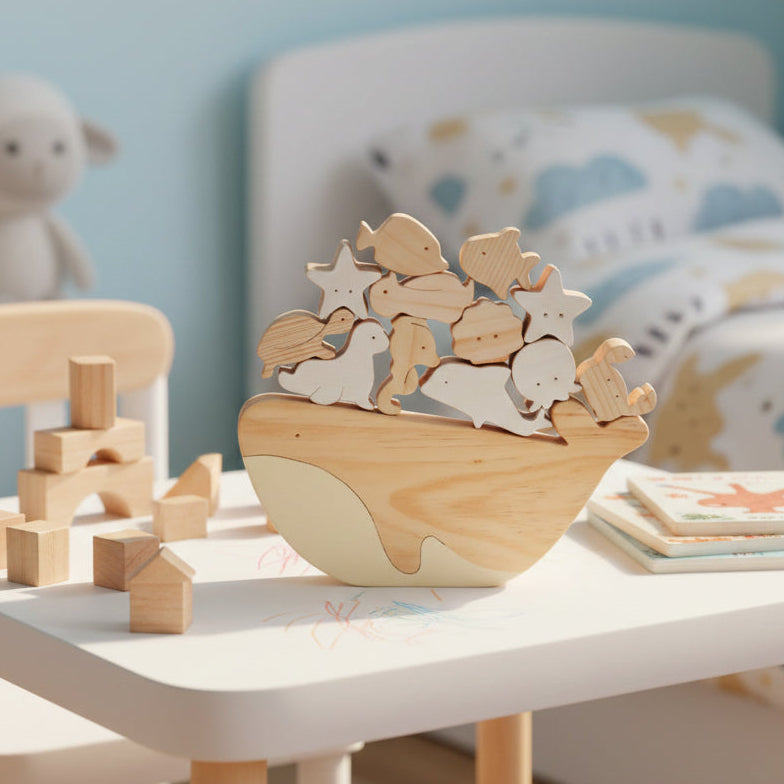 Wooden Balance Fish Toy, Educational Wooden Stacking & Balancing Game for Kids, Montessori Learning Toy to Improve Patience, Focus, and Fine Motor Skills