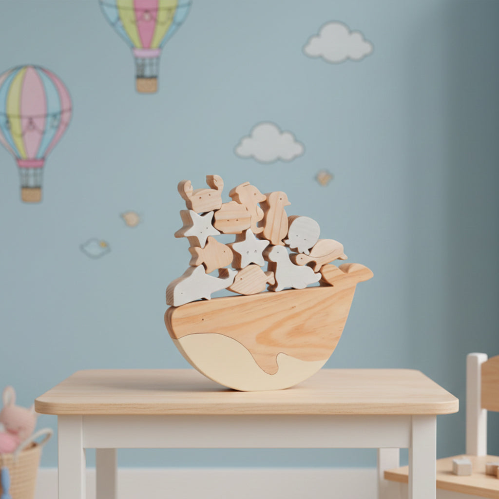 Wooden Balance Fish Toy, Educational Wooden Stacking & Balancing Game for Kids, Montessori Learning Toy to Improve Patience, Focus, and Fine Motor Skills