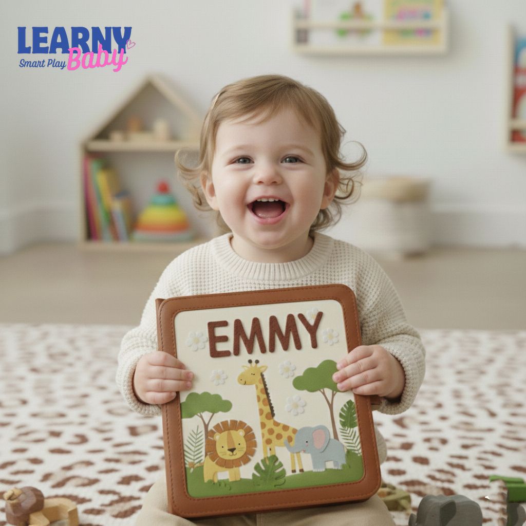 Personalized Quiet Book for Baby, Handmade Felt Quiet Book, Animal Safari Busy Book, Montessori Toy for Baby Boy Girl, Custom Name Baby Gift