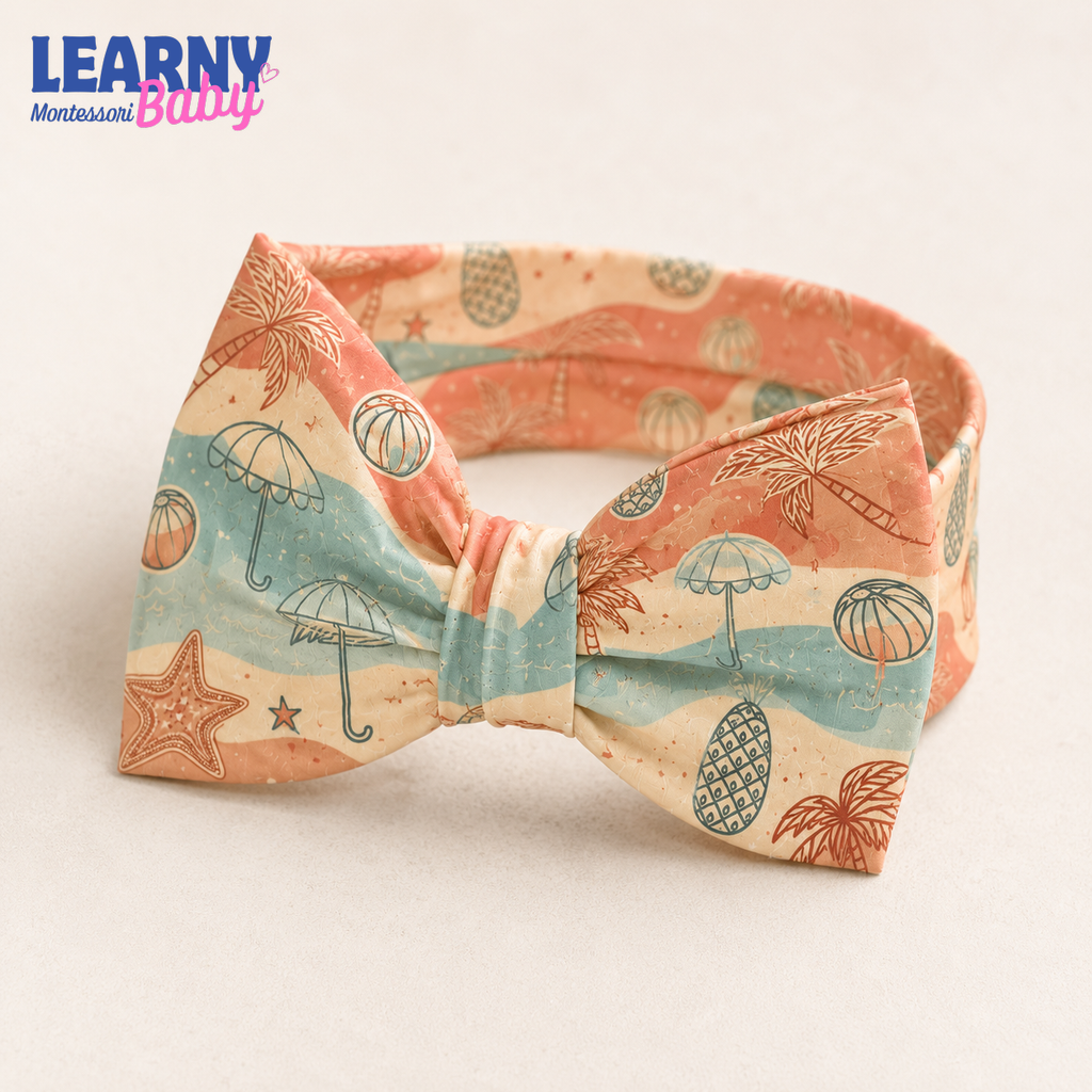 Tropical Beach Bamboo Baby Bow Headband, Palm Tree Newborn Headwrap, Coastal Summer Baby Girl Hair Accessory
