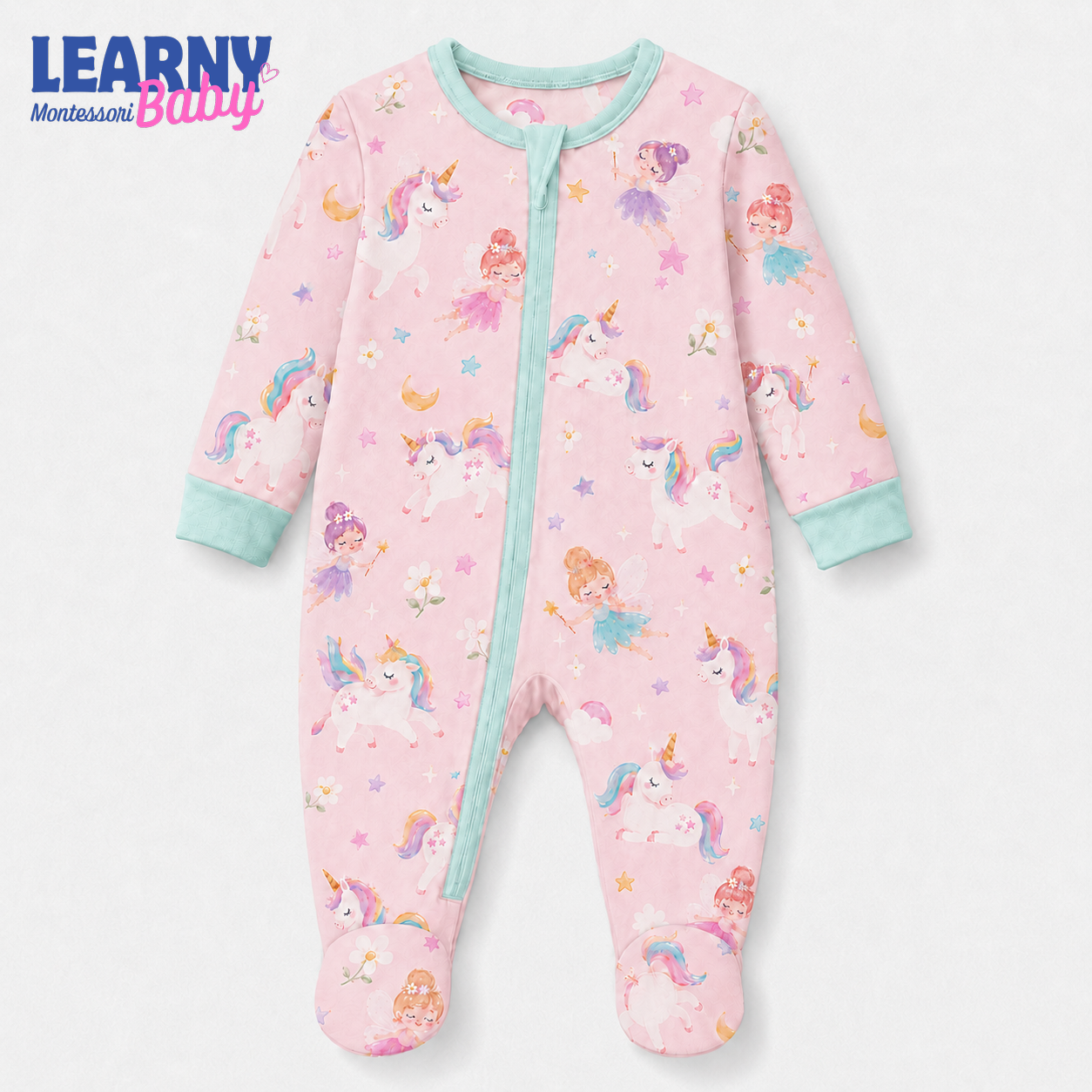 Fairy Unicorn Bamboo Footie Zippy for Baby Girl, Unicorn Baby Pajamas, Fairy Baby Sleeper