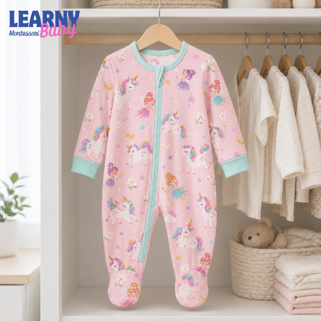 Fairy Unicorn Bamboo Footie Zippy for Baby Girl, Unicorn Baby Pajamas, Fairy Baby Sleeper