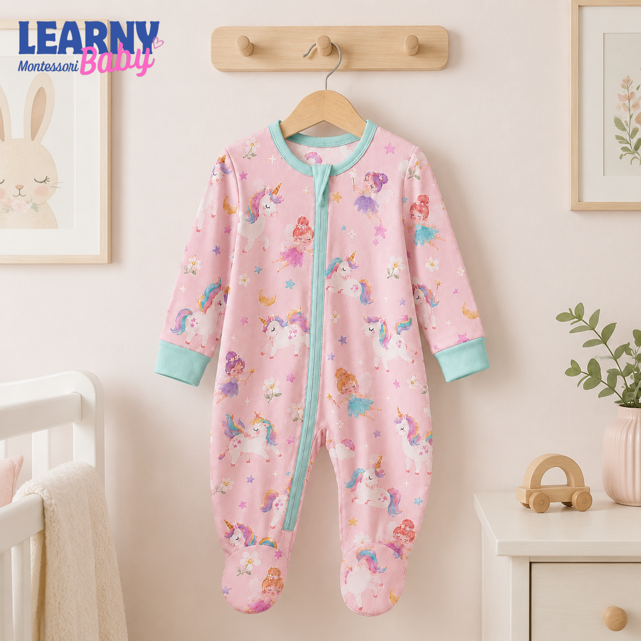 Fairy Unicorn Bamboo Footie Zippy for Baby Girl, Unicorn Baby Pajamas, Fairy Baby Sleeper