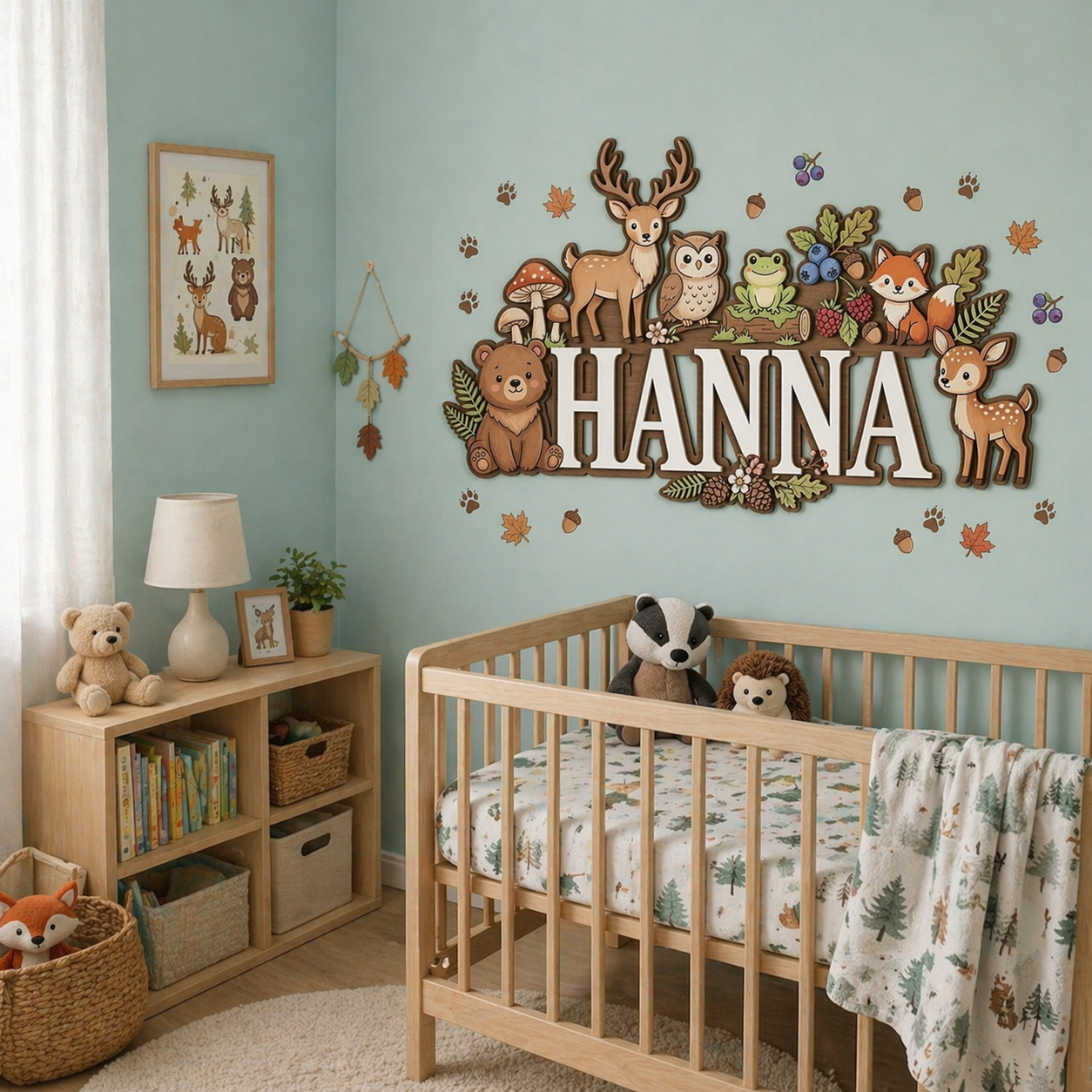 Personalized Name Sign for Nursery, Woodland Animal Wooden Wall Decor, Custom Baby Name Sign, Forest Baby Room Decor, Baby Shower Gift