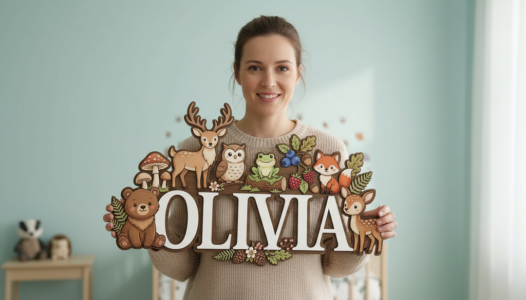Personalized Name Sign for Nursery, Woodland Animal Wooden Wall Decor, Custom Baby Name Sign, Forest Baby Room Decor, Baby Shower Gift