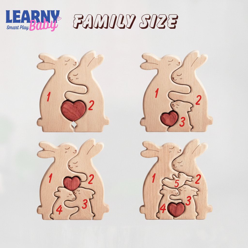 Personalized Easter Bunny Family Puzzle, Custom Wooden Rabbit Name Sign, Easter Day Decor, Unique Family Gift for Mom Dad Kids