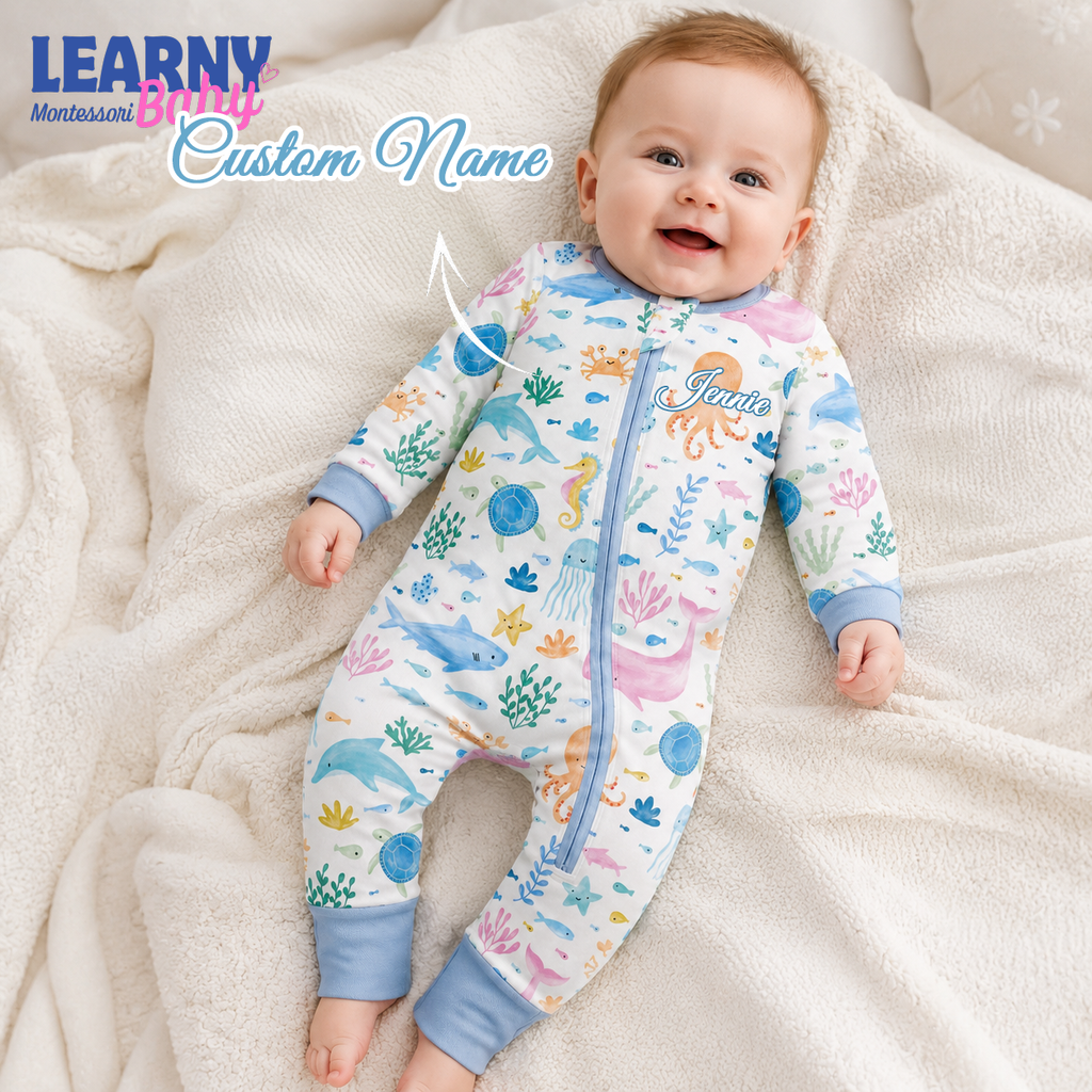 Ocean Animals Bamboo Baby Convertible Zippy, Sea Life Bamboo Baby Pajamas, Marine Newborn Bamboo Sleeper
