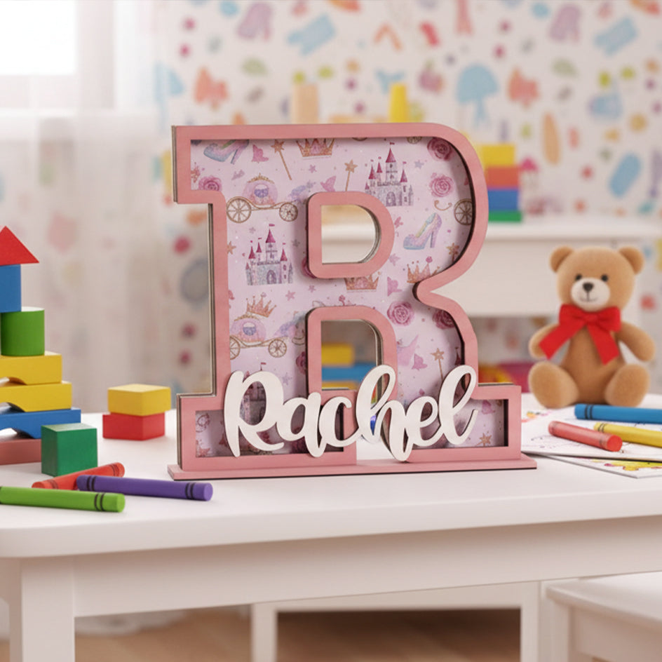 Personalized Princess Piggy Bank, Wooden Coin Bank for Kids, Custom Name, Birthday Gift, Pink Nursery Decor, Gift For Girl
