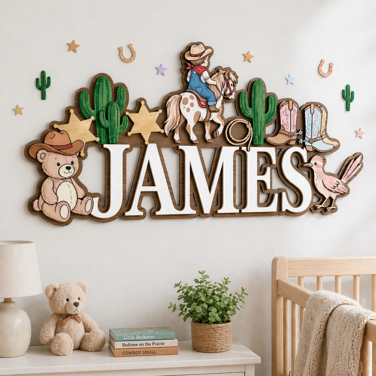 Personalized Name Sign for Nursery, Western Cowboy Wooden Wall Decor, Custom Baby Name Sign, Baby Boy Room Decor, Baby Shower Gift