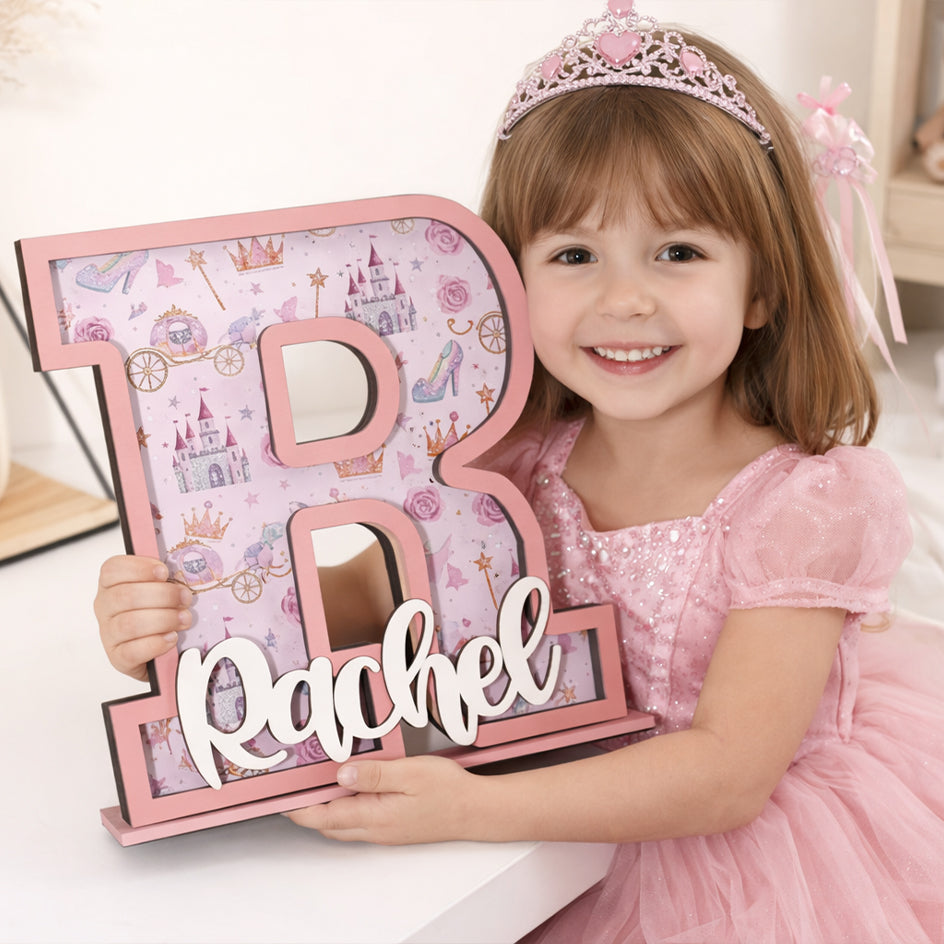 Personalized Princess Piggy Bank, Wooden Coin Bank for Kids, Custom Name, Birthday Gift, Pink Nursery Decor, Gift For Girl