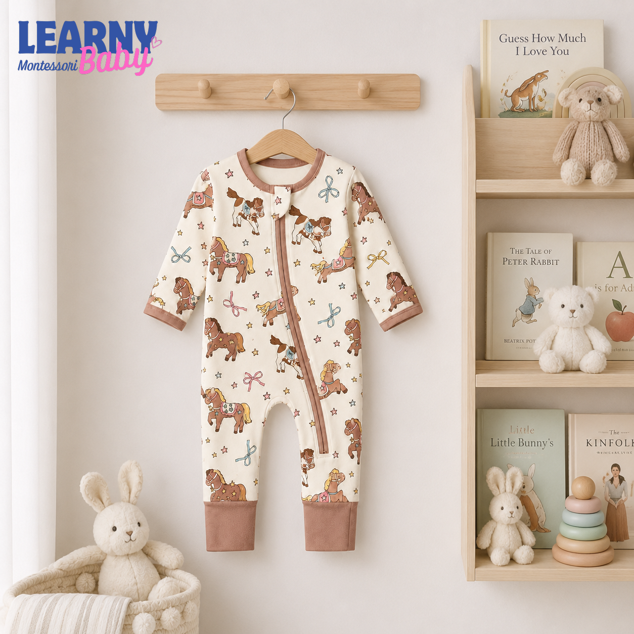 Cute Pony and Horse Bamboo Baby Convertible Zippy Pajamas, Western Baby Sleeper, Cowgirl Newborn Pajamas, Toddler Sleepwear