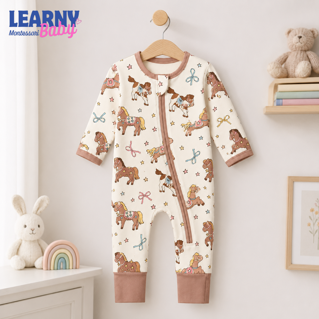 Cute Pony and Horse Bamboo Baby Convertible Zippy Pajamas, Western Baby Sleeper, Cowgirl Newborn Pajamas, Toddler Sleepwear