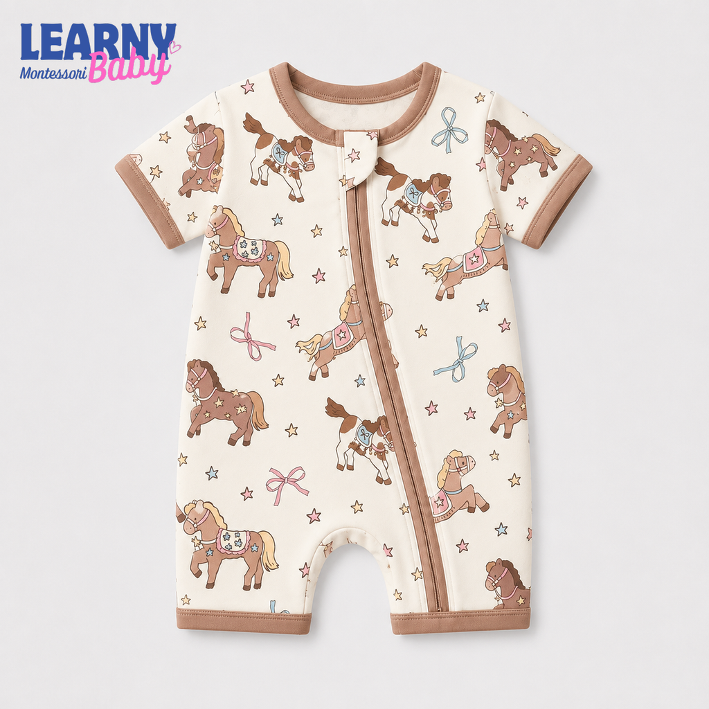 Cute Pony and Horse Bamboo Baby Convertible Zippy Pajamas, Western Baby Sleeper, Cowgirl Newborn Pajamas, Toddler Sleepwear