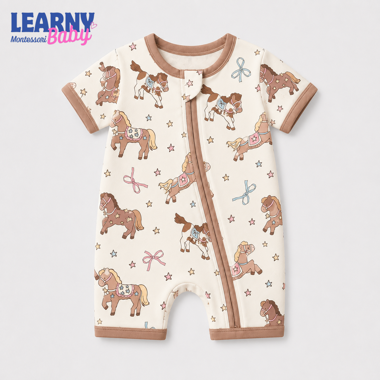 Cute Pony and Horse Bamboo Baby Convertible Zippy Pajamas, Western Baby Sleeper, Cowgirl Newborn Pajamas, Toddler Sleepwear