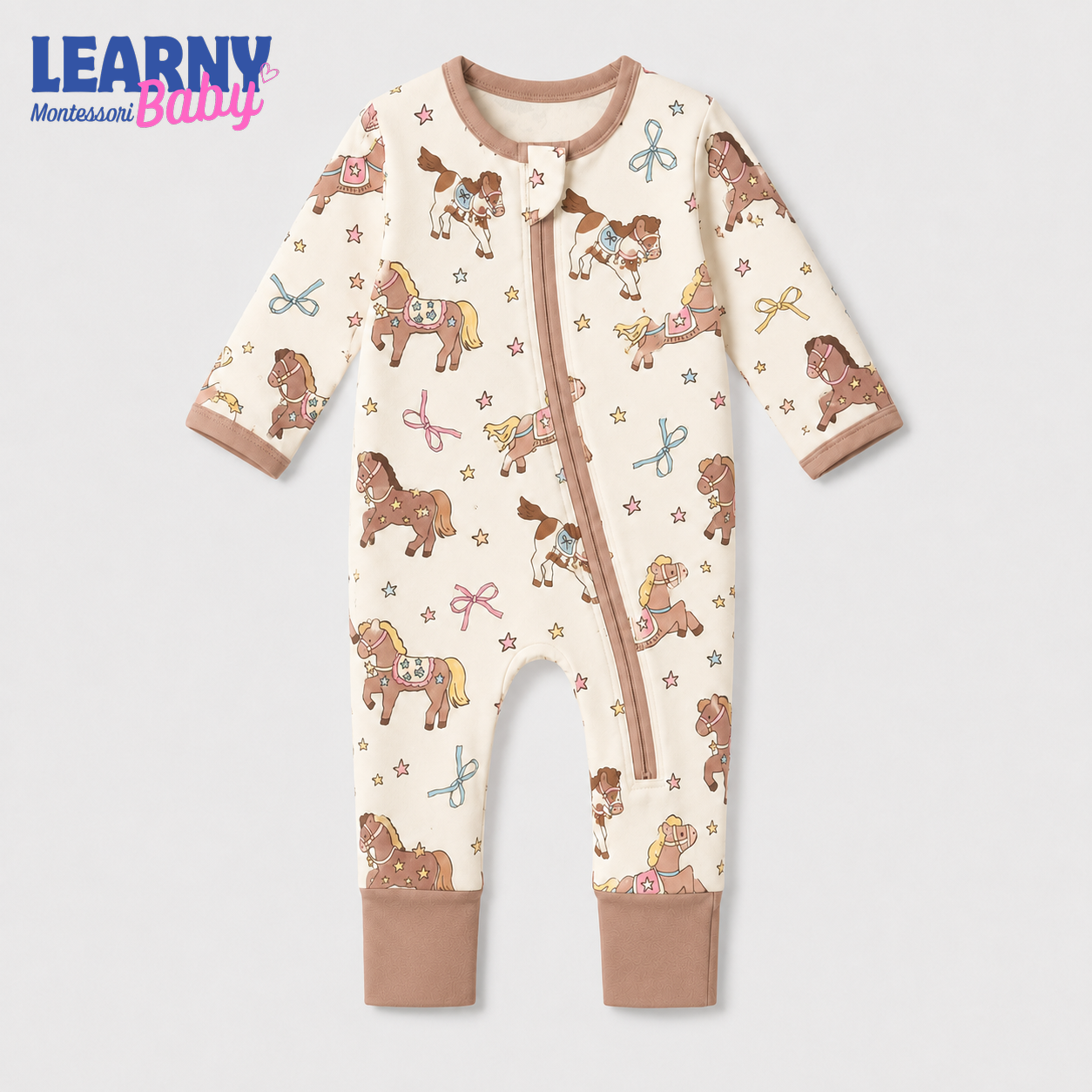 Cute Pony and Horse Bamboo Baby Convertible Zippy Pajamas, Western Baby Sleeper, Cowgirl Newborn Pajamas, Toddler Sleepwear