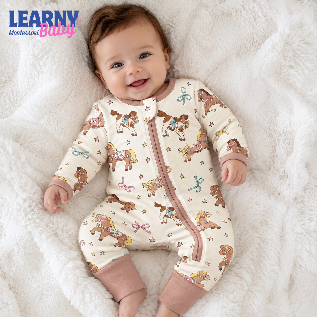 Cute Pony and Horse Bamboo Baby Convertible Zippy Pajamas, Western Baby Sleeper, Cowgirl Newborn Pajamas, Toddler Sleepwear
