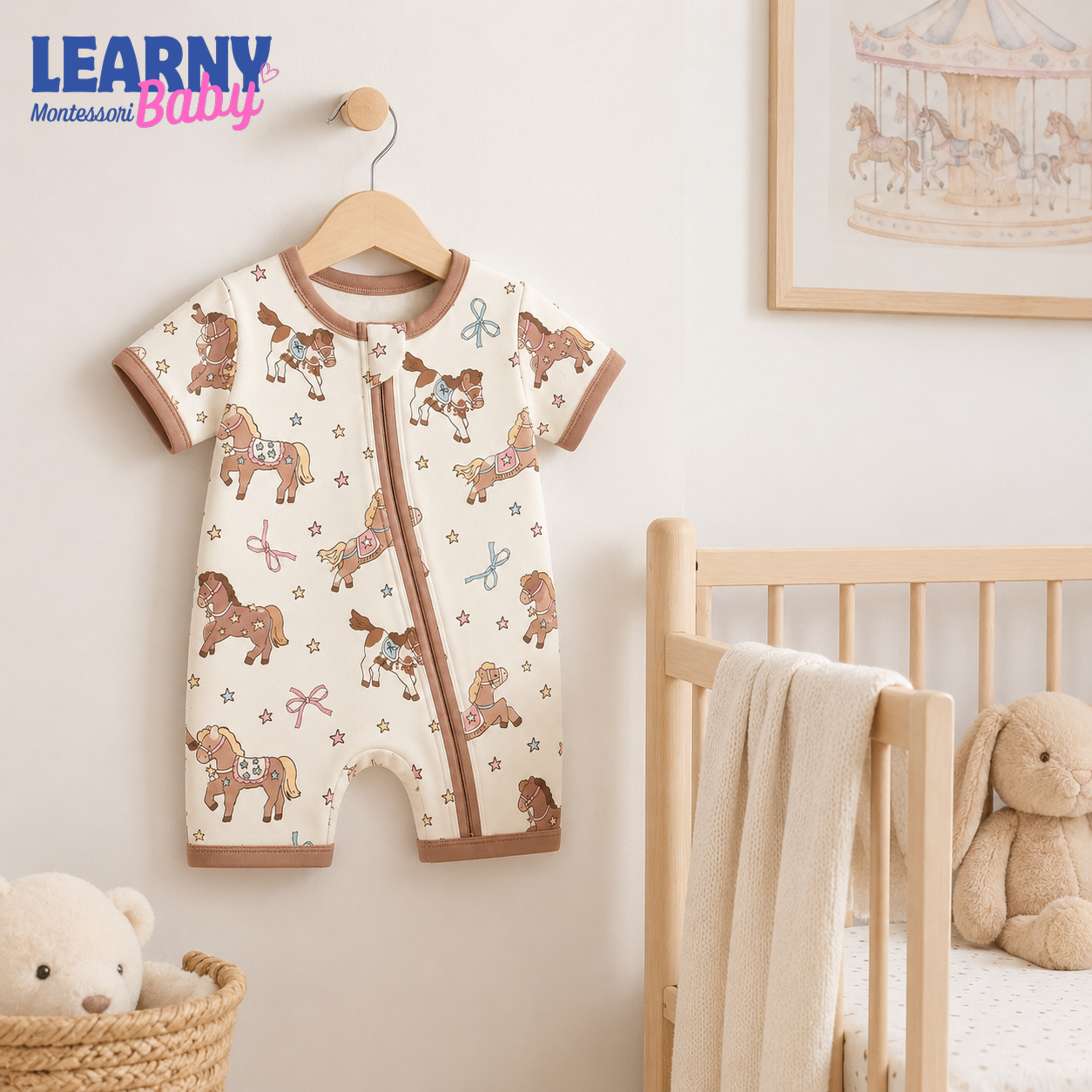 Cute Pony and Horse Bamboo Baby Convertible Zippy Pajamas, Western Baby Sleeper, Cowgirl Newborn Pajamas, Toddler Sleepwear