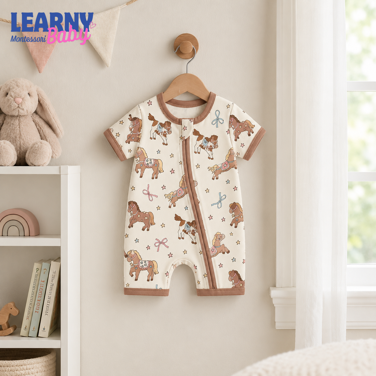 Cute Pony and Horse Bamboo Baby Convertible Zippy Pajamas, Western Baby Sleeper, Cowgirl Newborn Pajamas, Toddler Sleepwear