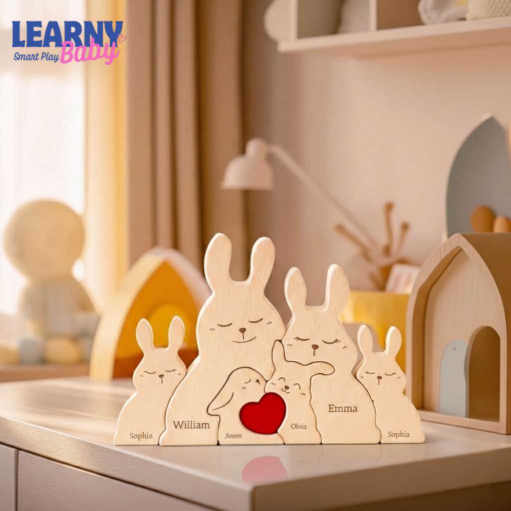 Easter Bunny Wooden Family Puzzle Sign, Personalized Names Rabbit Puzzle, Handmade Easter Day Gift, Spring Table Decor, Family Keepsake