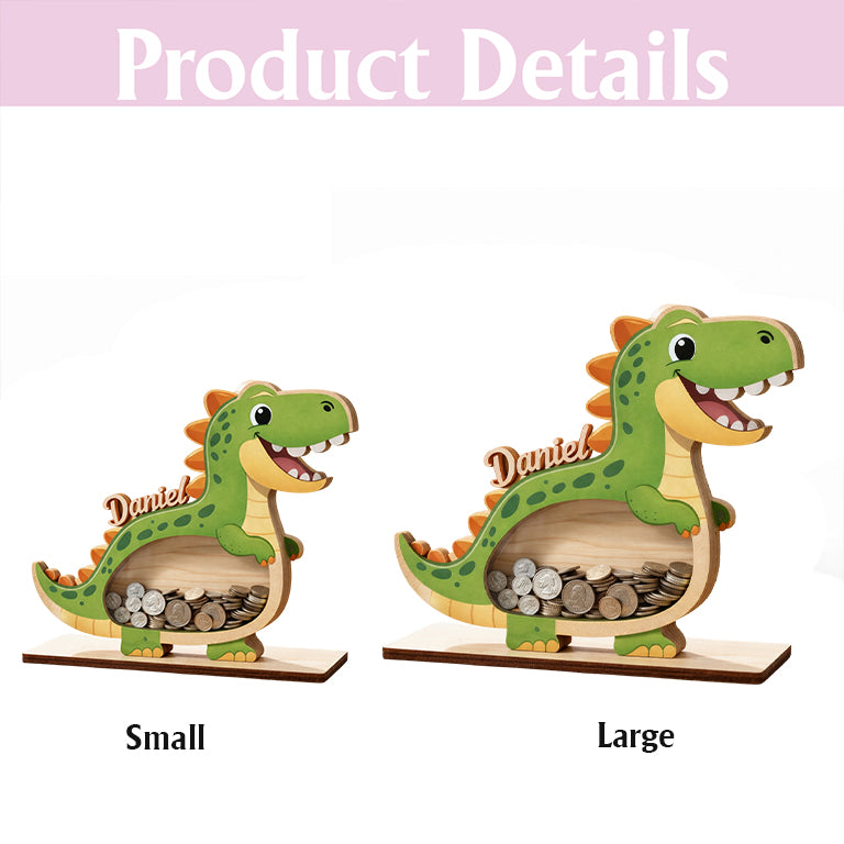 Personalized Dinosaur Piggy Bank for Kids, Custom Name Wooden Coin Bank, Dinosaur Nursery Decor, Kids Savings Bank, Gift for Boys Girls