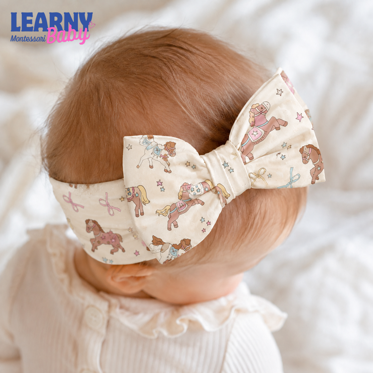 Cute Pony Bamboo Baby Bow Headband, Horse Newborn Headwrap, Western Cowgirl Baby Hair Accessory