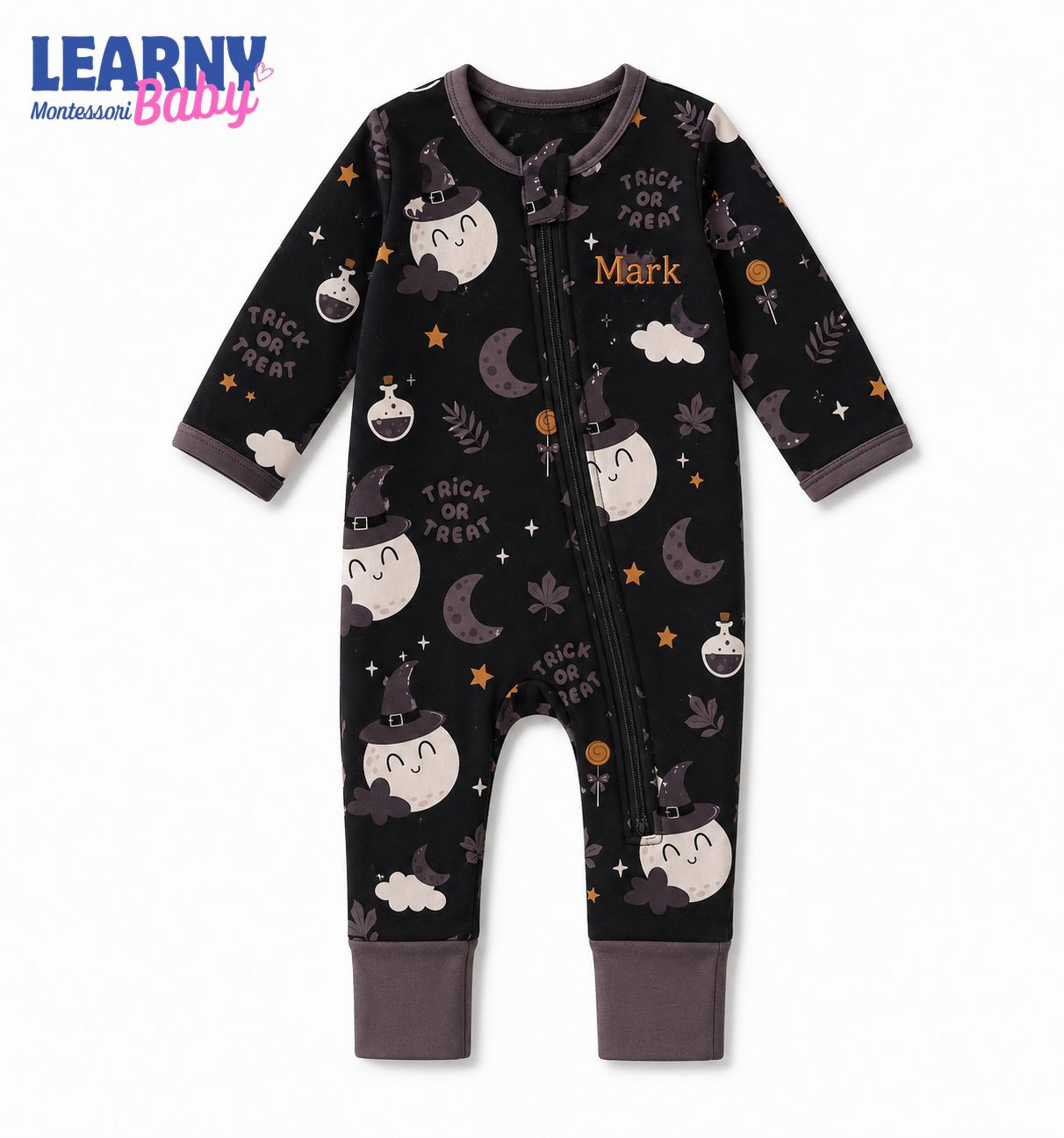 Personalized Halloween Bamboo Baby Convertible Zippy, Custom Name Ghost Pumpkin Romper, Baby Boy Girl Halloween Pajamas