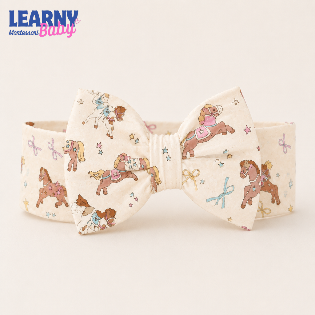 Cute Pony Bamboo Baby Bow Headband, Horse Newborn Headwrap, Western Cowgirl Baby Hair Accessory