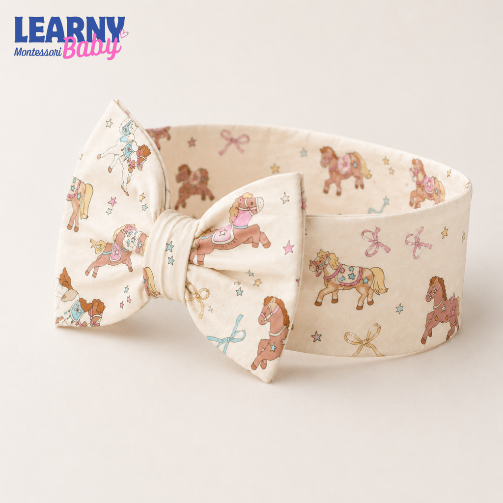 Cute Pony Bamboo Baby Bow Headband, Horse Newborn Headwrap, Western Cowgirl Baby Hair Accessory