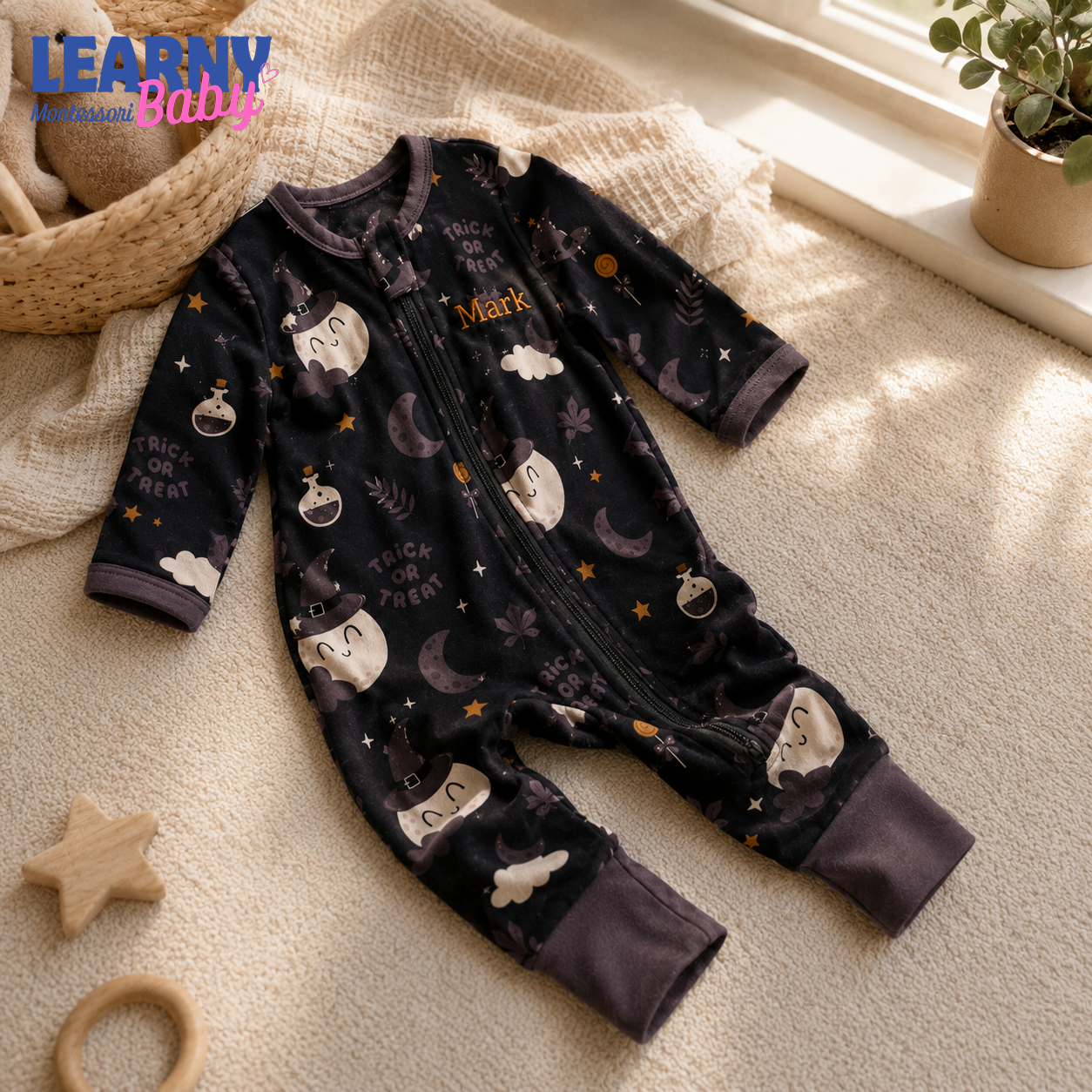 Personalized Halloween Bamboo Baby Convertible Zippy, Custom Name Ghost Pumpkin Romper, Baby Boy Girl Halloween Pajamas