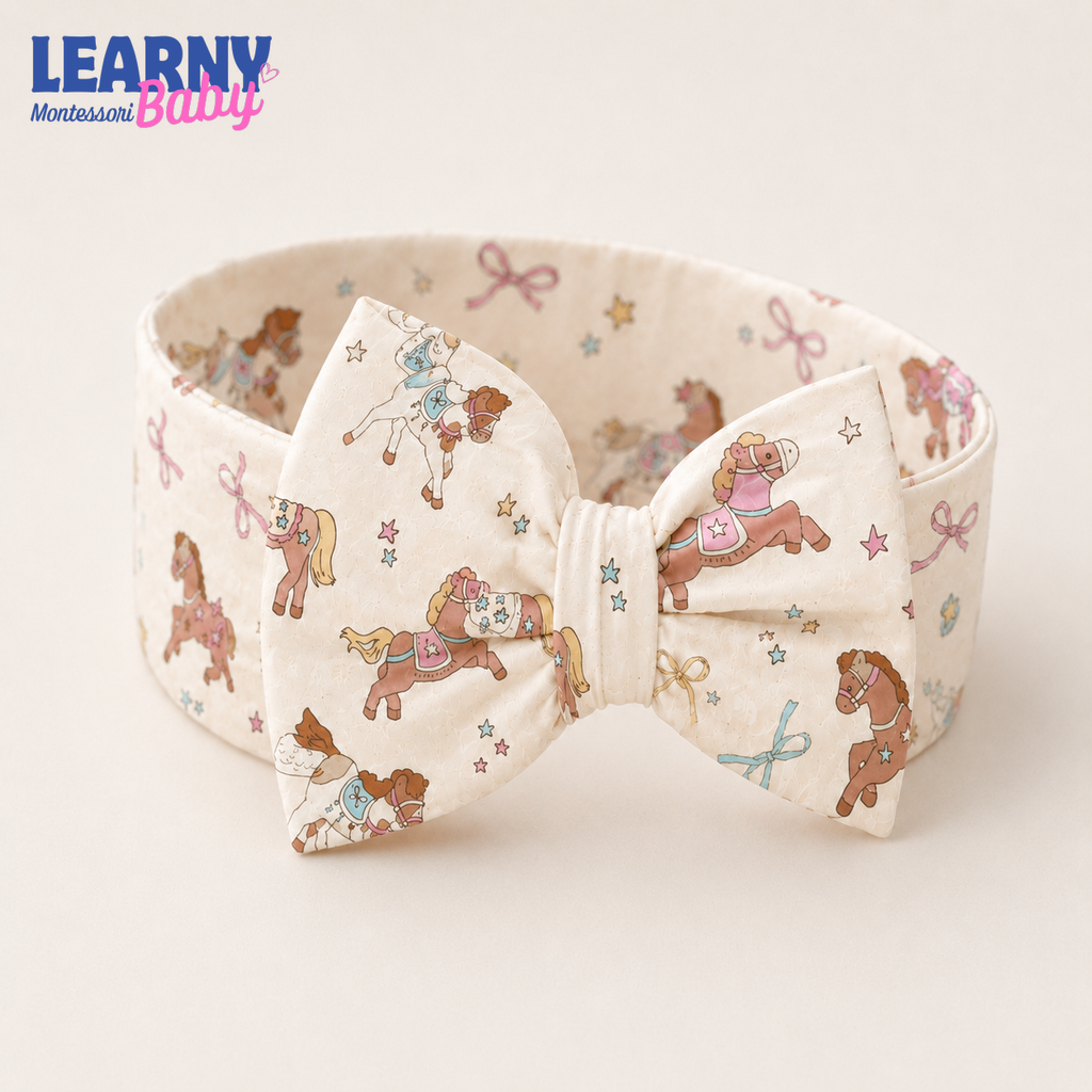 Cute Pony Bamboo Baby Bow Headband, Horse Newborn Headwrap, Western Cowgirl Baby Hair Accessory
