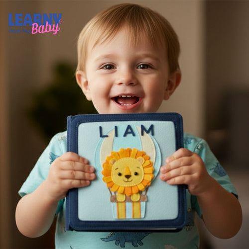 Personalized Felt Busy Book for Toddlers, Lion Theme Quiet Book, Montessori Learning Toy, Custom Name Soft Book, Baby Boy Gift QBLB28