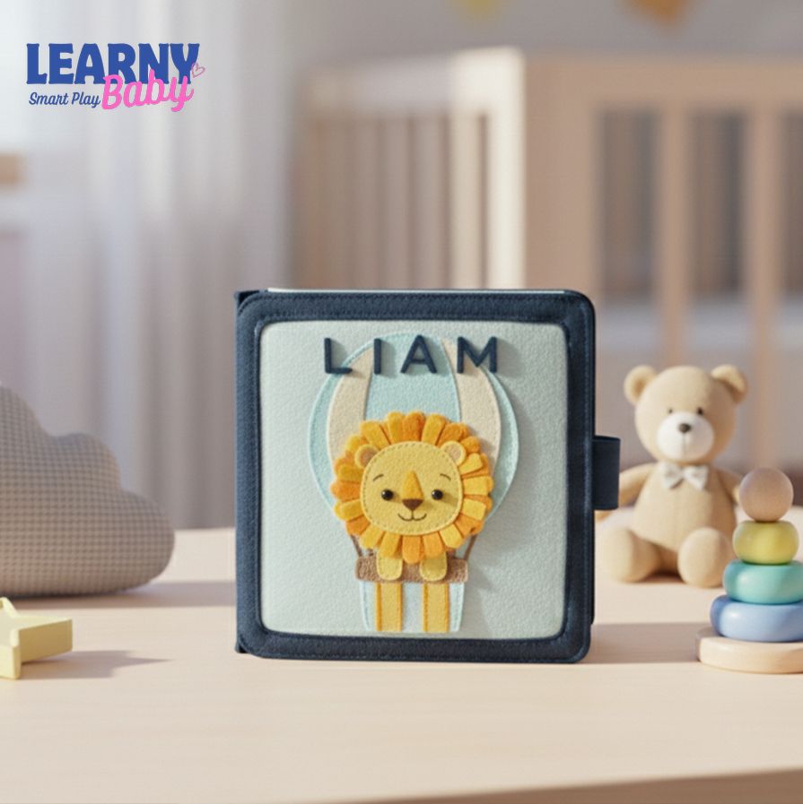 Personalized Felt Quiet Book for Toddlers, Lion Theme Busy Book, Montessori Learning Toy, Custom Name Soft Book, Baby Boy Gift, Fine Motor Skills Activity